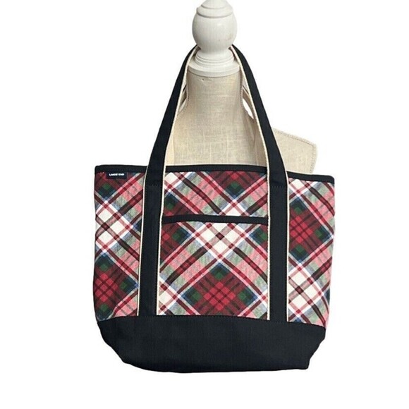 Lands' End Handbags - Lands End Medium 5 Pocket Open Top Red Tartan Plaid Heavy Duty Canvas Tote